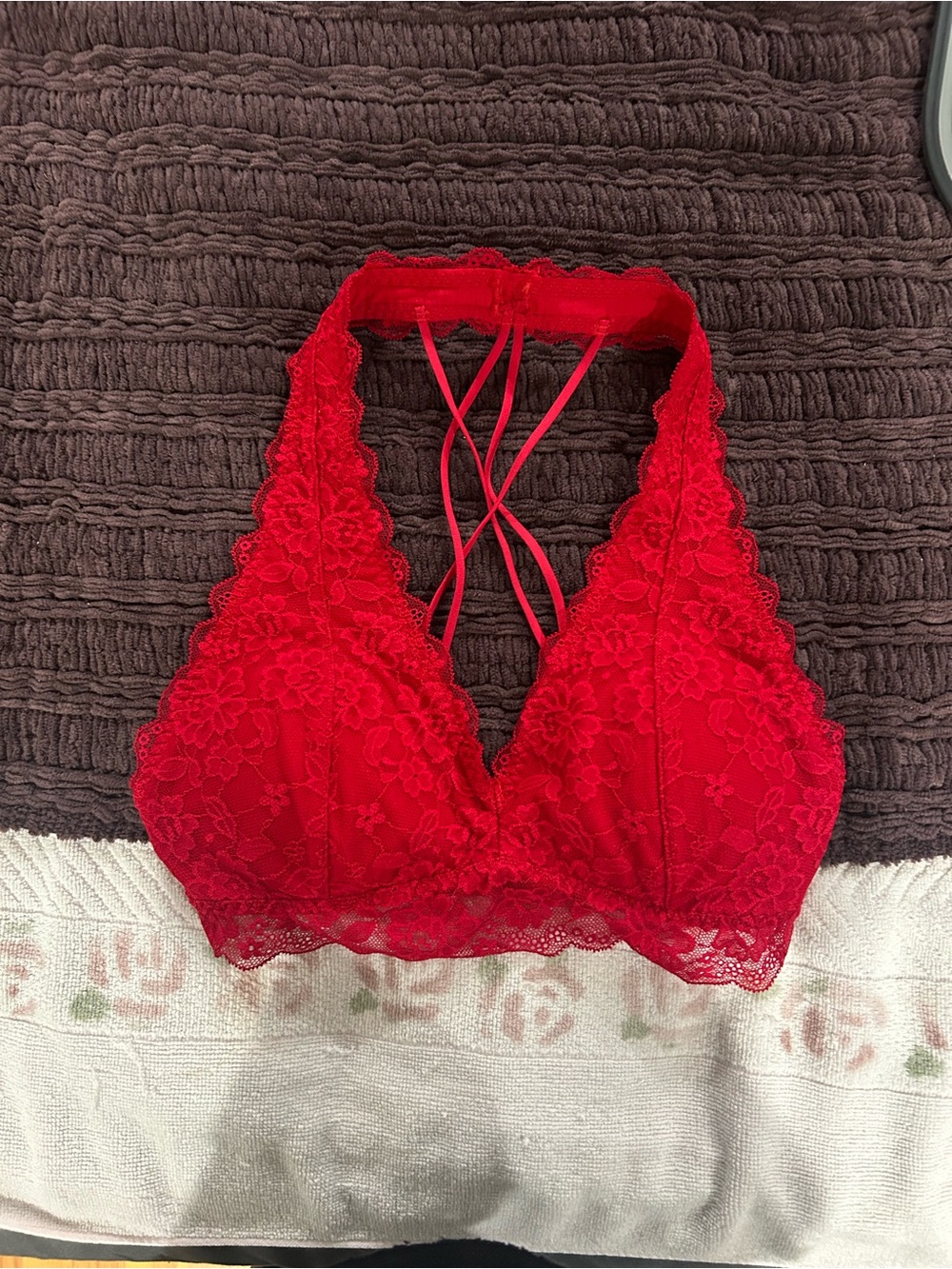 Gilly Hicks Red Lace Halter Bralette with Strappy Back